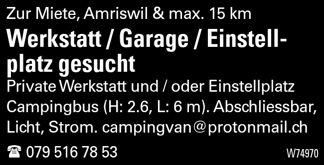 Werkstatt / Garage / Einstellplatz gesucht