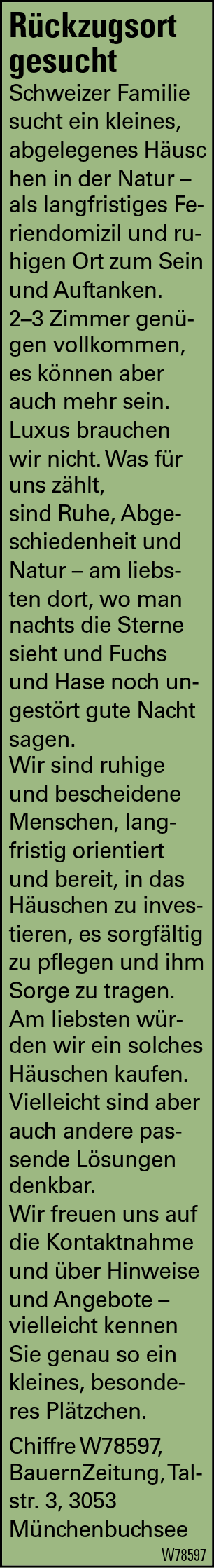 Rückzugsort gesucht