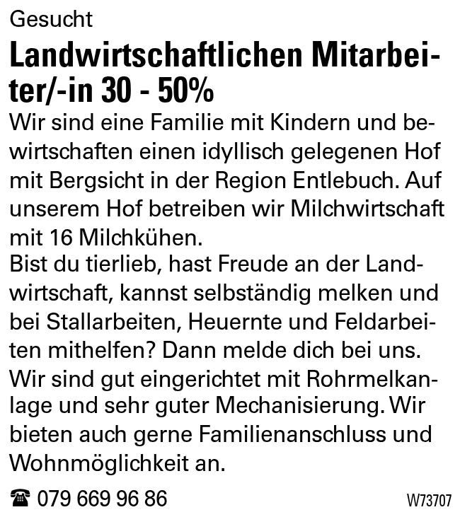 Landwirtschaftlichen Mitarbeiter/-in  30 - 50%